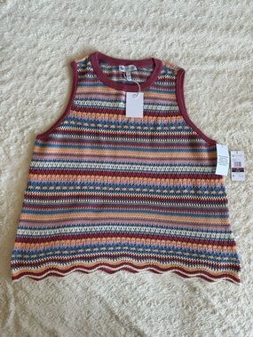 Jessica Simpson Multicolor Striped Knit Tank Top - Rust, Blue, Cream, Pink